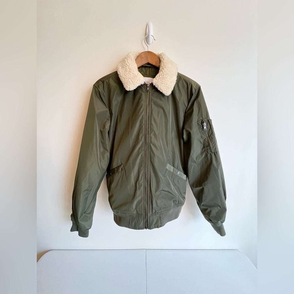 Military Green Bomber Jacket w Removable Sherpa Collar, Men's Medium, Old Navy